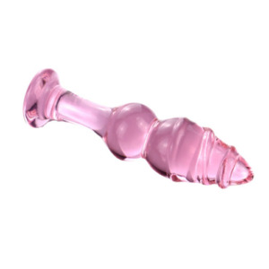 Plug anal de vidro ondulado rosa