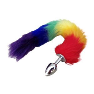 Plug de metal com rabo colorido arco-íris