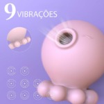 Sugador de clitóris e vibrador Kiss Baby S-Hande em fundo lilás modos de vibração